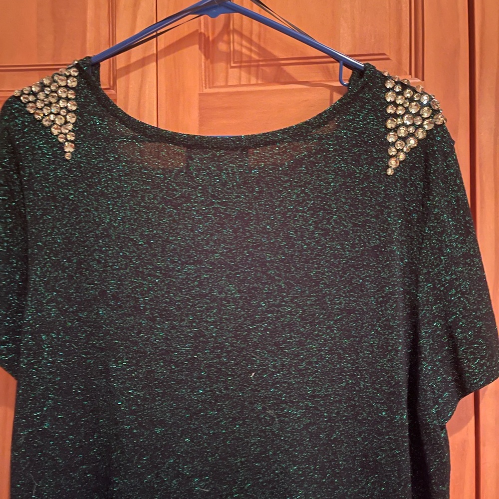 H&M holiday bling. Green sparkle and rhinestone trim tunic